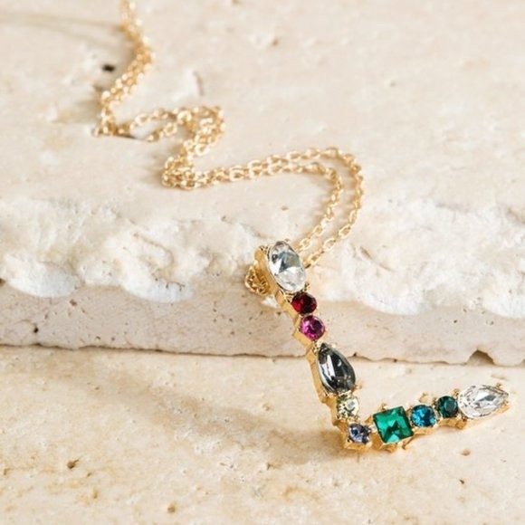 Multicolored Rhinestone Initial Necklace - Picture 11 of 16